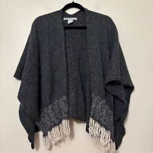 Noonday Collection Alpaca Blend Fringe Wrap Cardigan Charcoal Gray Handmade Peru